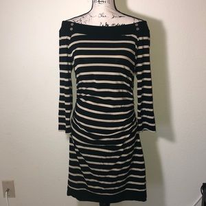 WHBM black and gold striped midi dress